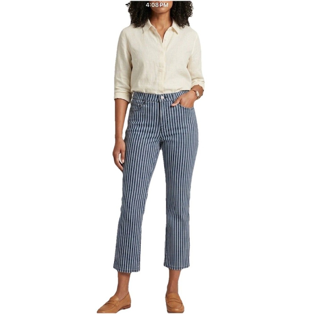 Chaps Jeans Stripes Mid Rise Crop Kick Jean Preppy Casual Blue Size 14
